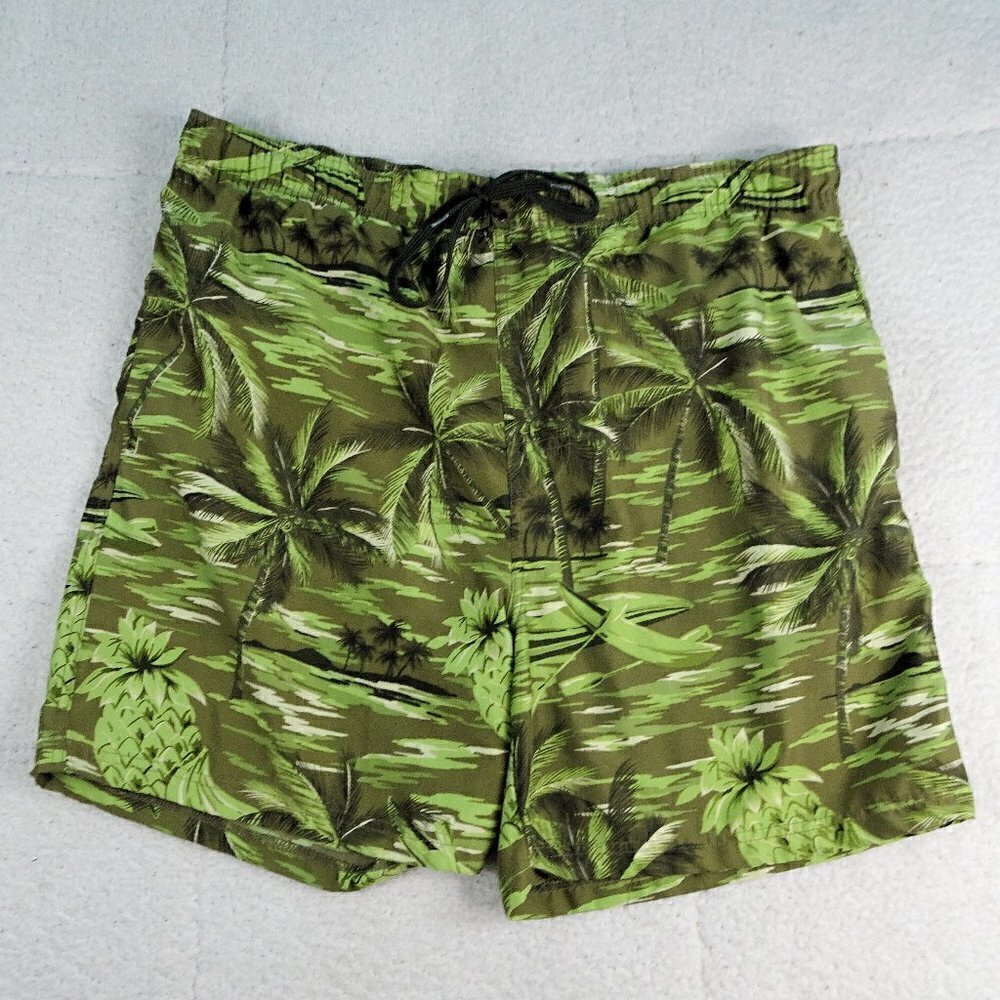 Sand N Sun Swimwear Trunks Green Tropical Large